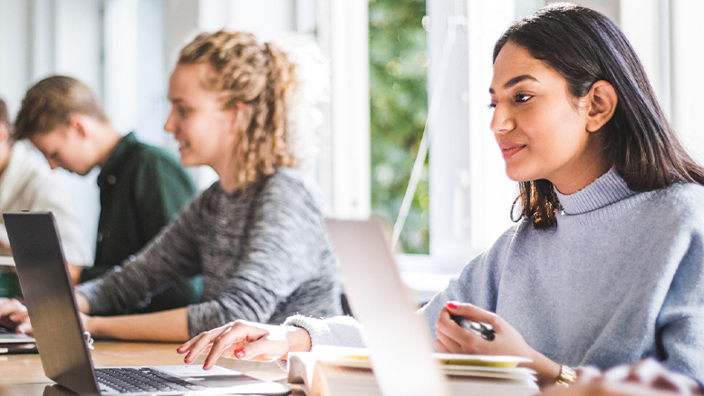 Student using a laptop for online learning